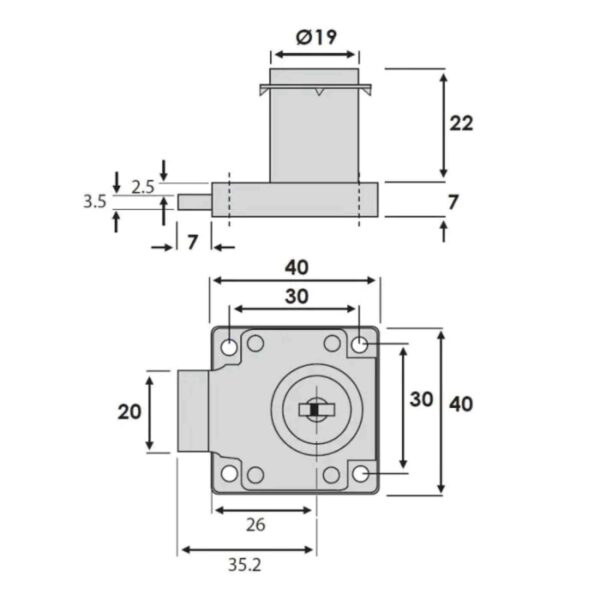 Drawer Lock, Key Alike, Chrome Plated