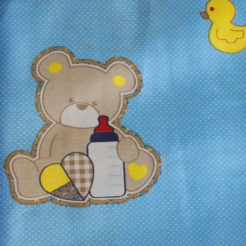Baby Bear Blue Background 100% Turkish Cotton Fabric