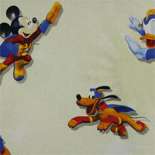 Super Hero Mickey & Donald Novelty Fabric - Yellow 140Cm
