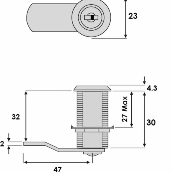 Cam Lock, Offset, 30Mm, Key Alike, 001 Black