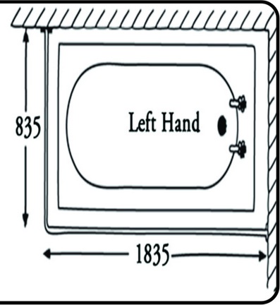 Bath Rail Aluminium – Left Hand Return - 800Mm X 1800Mm
