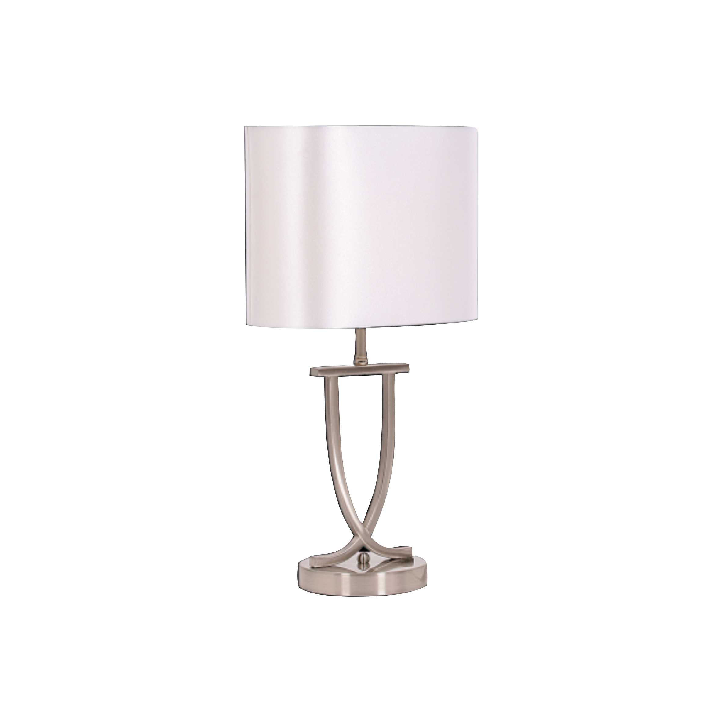 Satin Chrome Table Lamp With Oval Pearl White Shade Tl089