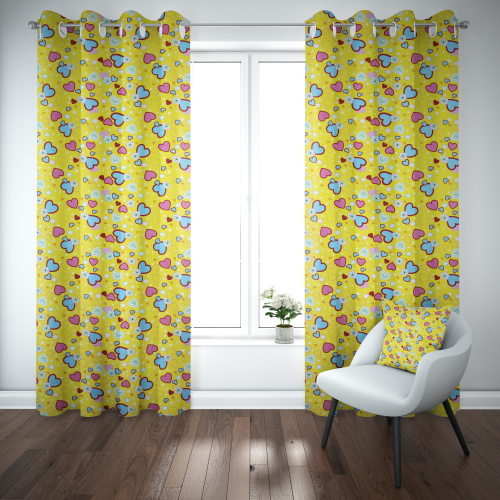 Yellow Hearts Canvas Novelty Fabric 150Cm