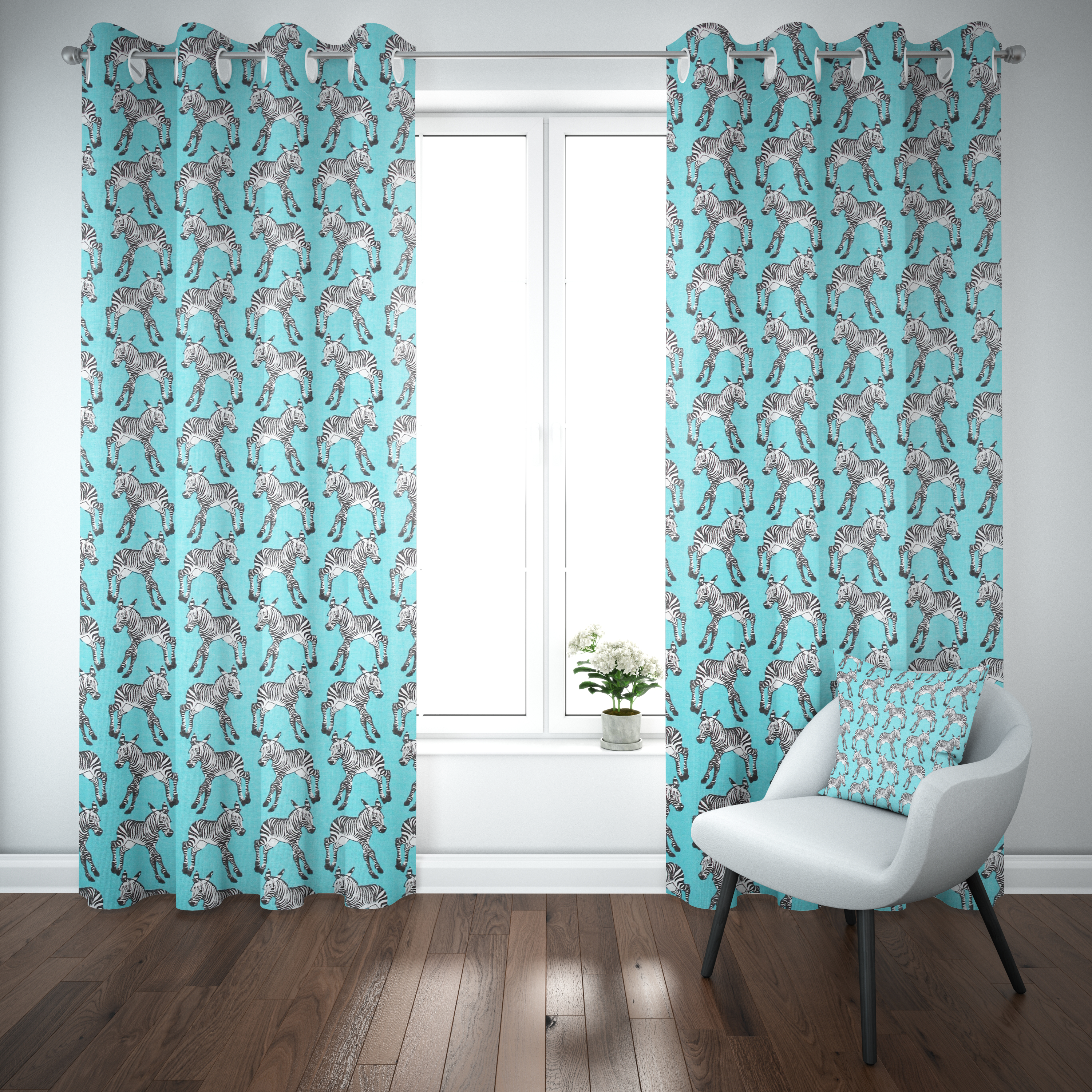 Zebra Turquoise Safari Animal Novelty Fabric