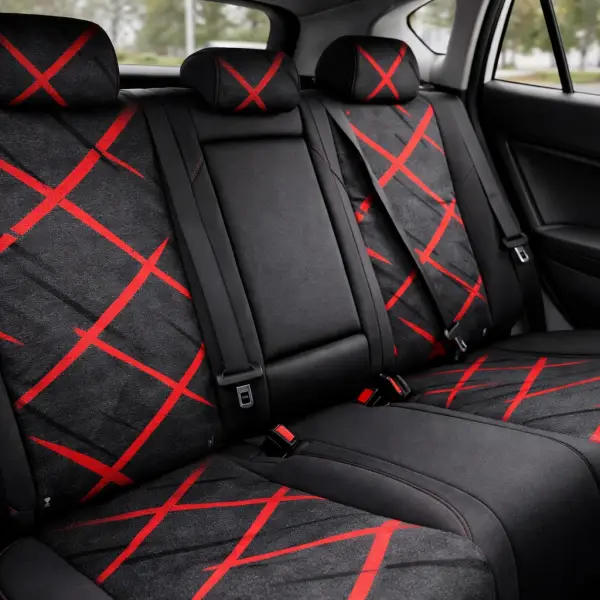 Black & Red Geometric Car Upholstery Fabric